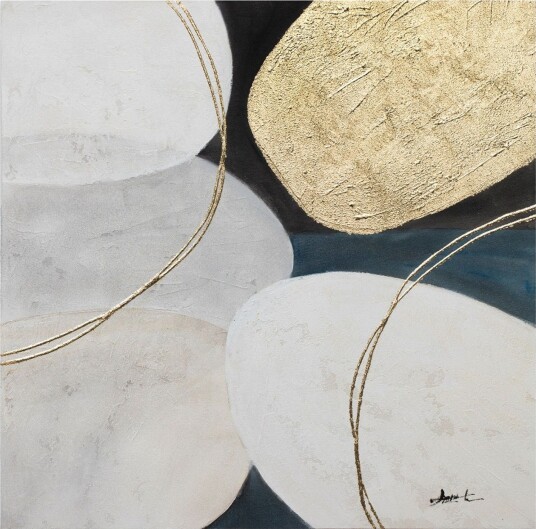 Oljemaling 70x70 cm Gull/Hvit