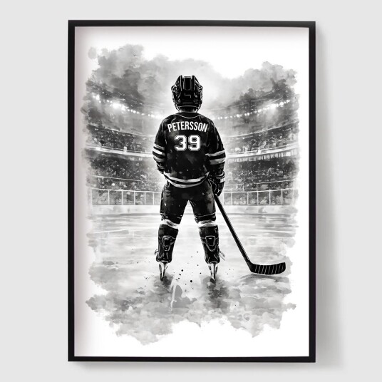 Namly Design Personlig Plakat Svart og Hvit Akvarell Hockey POSTERUMA9NO