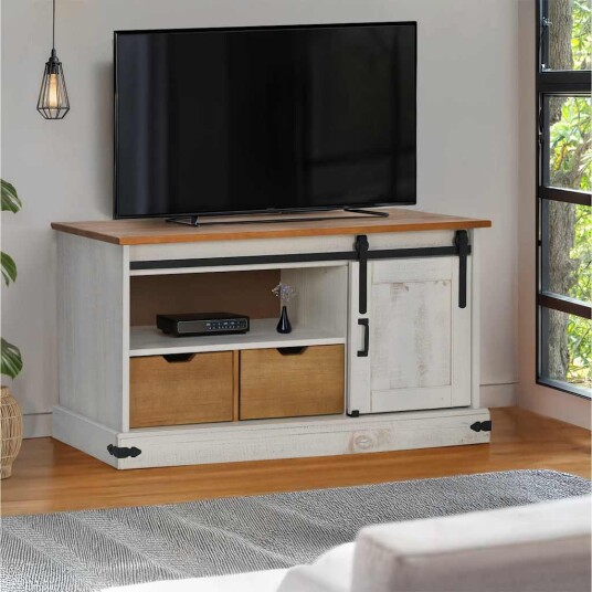 TV skap HALDEN med skyvedør hvit 110x40x60 cm heltre