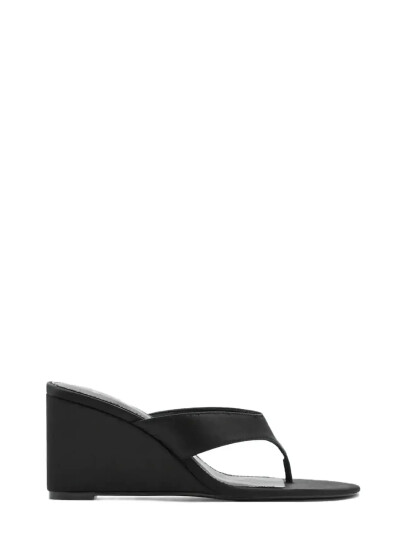 Mango Satin Strap Wedge Sandal Black 36
