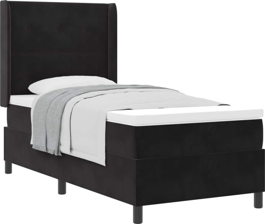 Bokfjær Seng med Madrass Svart 90x190 cm Fløyel