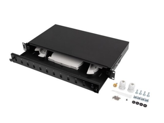 Fiberstatt 12Xsc Simplex / 12Xlc Duplex Rack 19" 1U Svart + Tilbehør