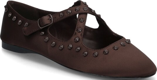 Mango Satin Studded Ballerinas   DARK BROWN   40