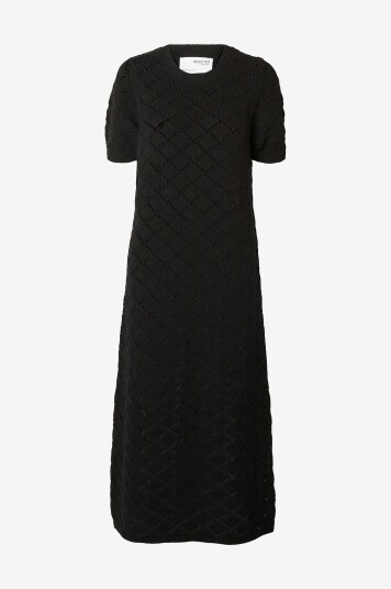 Selected Femme Strikketkjole slfVinna SS Long Knit Dress Svart