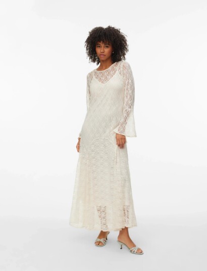 Vero Moda Vmloulou Lace Ls Ankle Dress Wvn   Cream   XS
