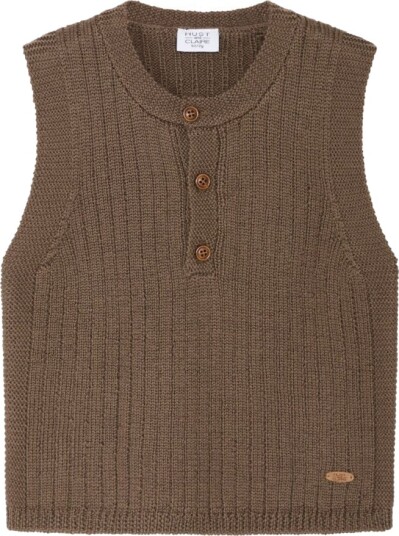 Hust and Claire Vest Ull Ribbestrikket Coffee