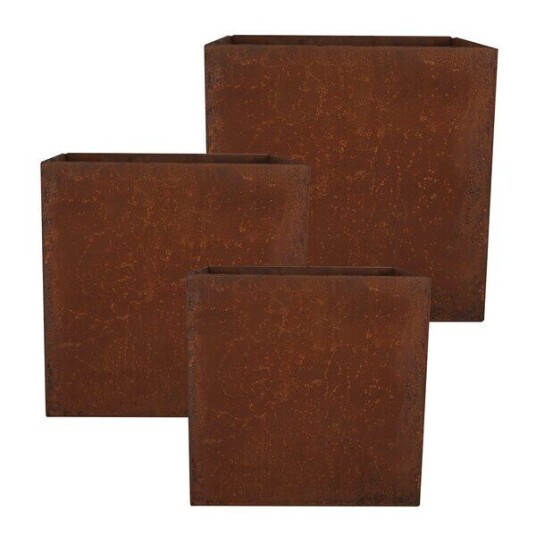 Gus Design Blomsterkasse kvadratisk sett 3 stk 30+27+24 cm rust