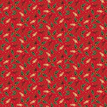 Balsløw Bomullspoplin Stoff 145cm 015 Rød med kristtorn