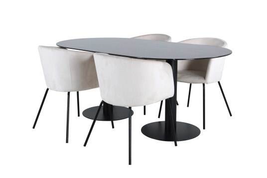 Venture Design Pillan & Berit spisegruppe Beige/svart 4 stoler & bord 180 x 100 cm