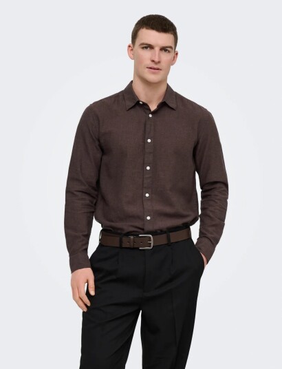 ONLY & SONS Onscaiden Life Ls Solid Linen Blend Noos Brown XS