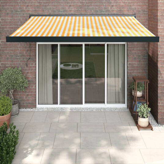 vidaXL Uttrekkbar markise gul og hvit 3x2,5 m stoff og aluminium