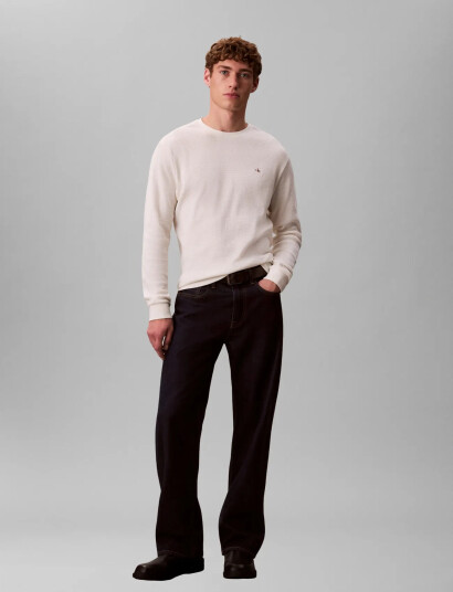 Calvin Klein Jeans Ls Waffle Badge Crewnk Tee - White - M Calvin Klein Jeans Ls Waffle Badge Crewnk Tee - White - M