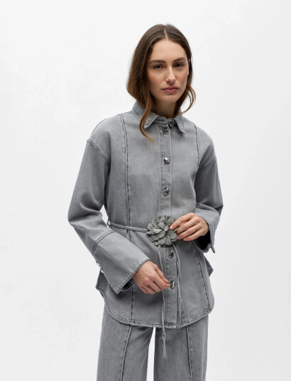 Object Objgail L/S Lo Denim Shirt 144 Grey 42