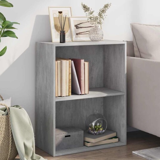 Bokhylle 2 nivåer betonggrå 60x30x76,5 cm konstruert tre
