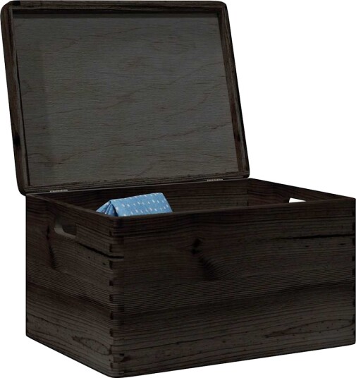 Trekasse med lokk og håndtak svart 40x30x23cm heltre furu Trekasse med lokk og håndtak svart 40x30x23cm heltre furu
