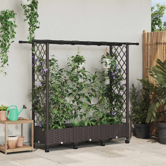 vidaXL Hevet Bed med Trellis og Tak Brun 164 x 40 x 127 cm PP