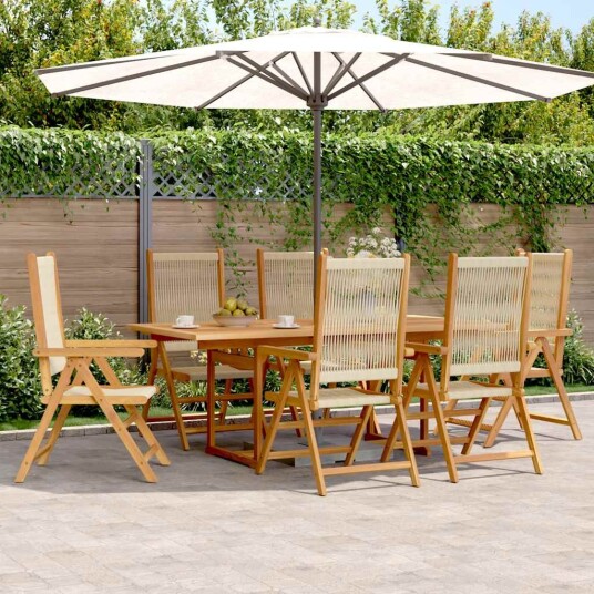 vidaXL Hagespisegruppe 7 deler beige polypropylen og heltre