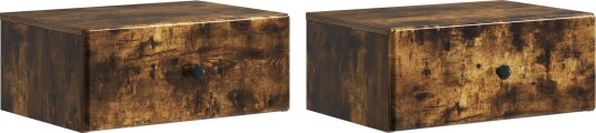Vegghengt Nattbord med skuff 2 pcs Røkt Eik 49 x 34,5 x 20 cm