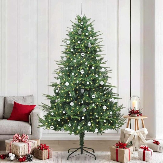  Kunstig forhåndsbelyst juletre med kule sett grønn 240 cm