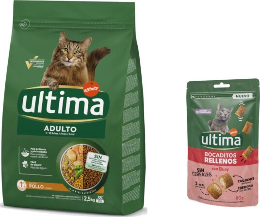 Affinity Ultima tørrfôr Adult Ultima tørrfôr + Snacks godbiter fylte med på kjøpet kylling okse 2.5 kg 60 g