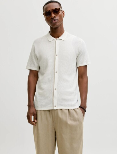 Jack & Jones Jjegeorge Knit Shirt Ss Sn   Cream   XL