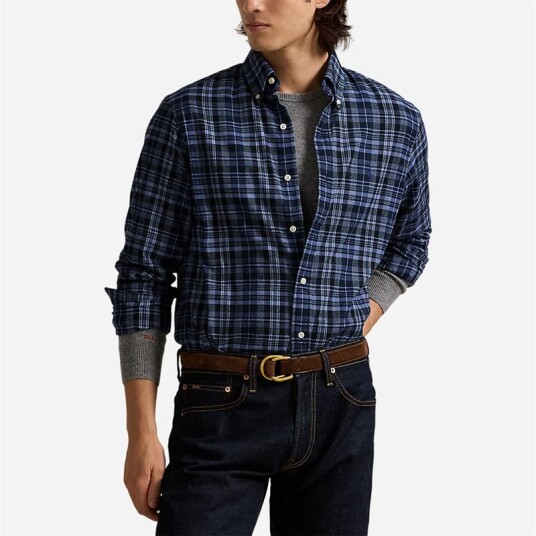 Custom Fit Plaid Brushed Oxford Shirt Blue Multi
