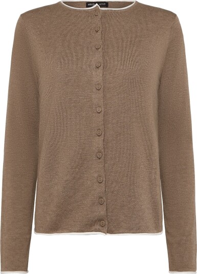 Mango Contrast Trim Cardigan MEDIUM BROWN XL