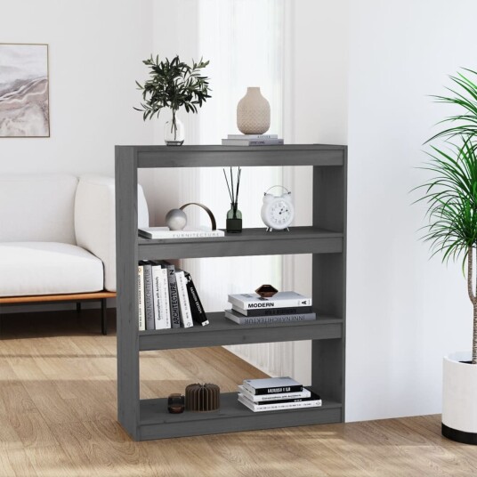 vidaXL Bokhylle/romdeler gr? 80x30x103,5 cm heltre furu