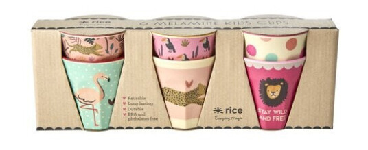 Rice 6 Pcs Small Melamine Kids Cups Jungle Print Pink