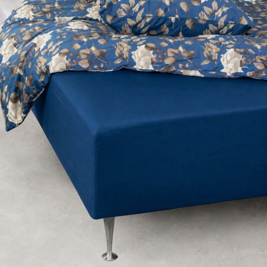 Borg Living Mykt laken 90x200 cm   Formsydd laken i 100% bomullssatin   Blått bokslaken til madrass   By Night satin laken