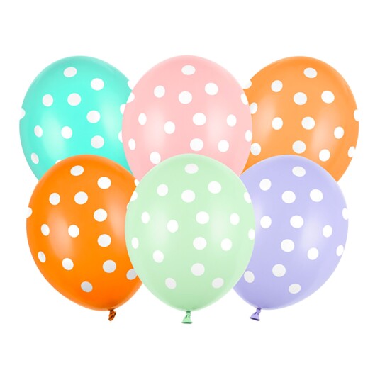 PartyDeco Prikkete Ballonger Pastellmiks - 6-pakning