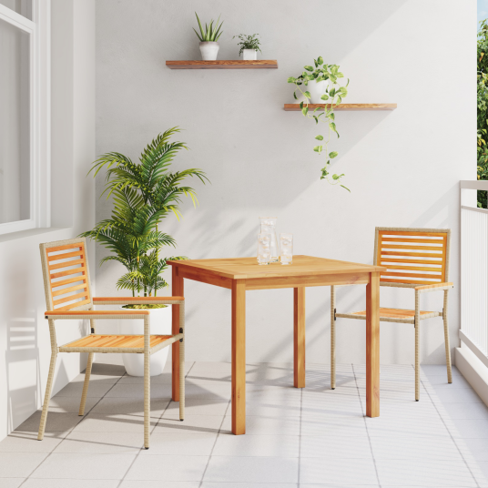 3-delt hagemiddagssett Beige Poly Rattan Akacia 3-delt hagemiddagssett Beige Poly Rattan Akacia