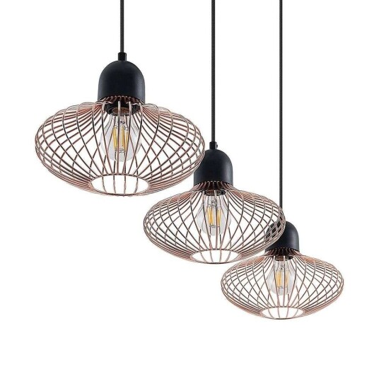 Lindby Justinos hengelampe, 3 lyskilder, kobber