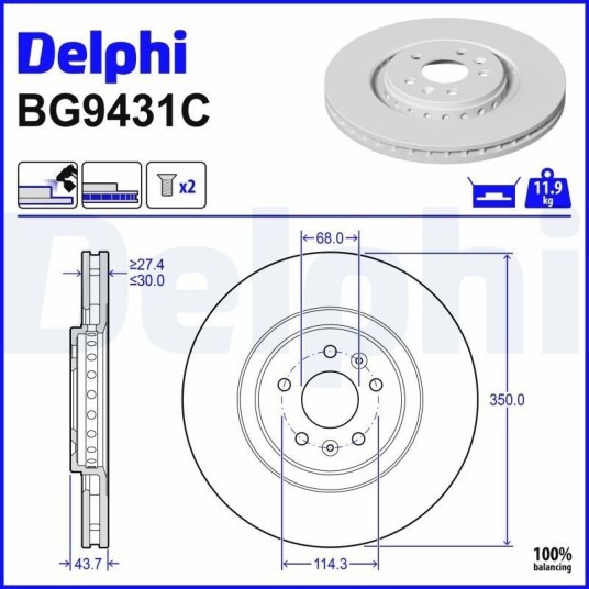 DELPHI BG9431C Bremseskive DELPHI BG9431C Bremseskive