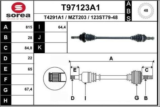EAI T97123A1 Drivaksel EAI T97123A1 Drivaksel
