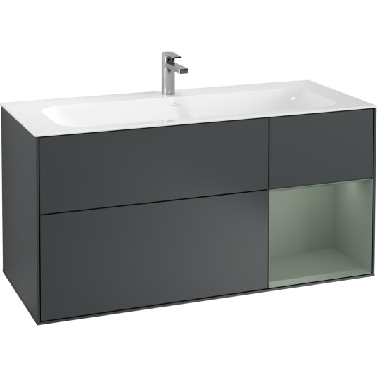 VILLEROY & BOCH FINION SERVANTSKAP 120 MIDNATTSBLÅ MATT LAKK EMOTION-LYS, HØYRESTILT OLIVENGRØNN HYLLE VILLEROY & BOCH FINION SERVANTSKAP 120 MIDNATTSBLÅ MATT LAKK EMOTION-LYS, HØYRESTILT OLIVENGRØNN HYLLE