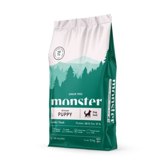 Monster Hundefôr Valp Kornfritt Lamm & And 12 kg