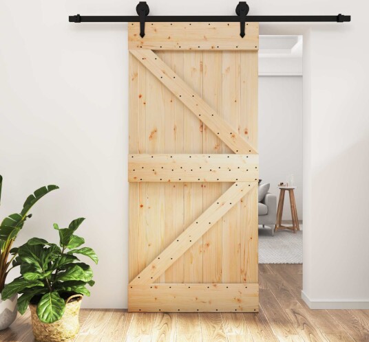 vidaXL Skyvedør Naturlig og svart 95 x 210 cm Massiv Furu Tre