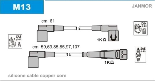 JANMOR M13 Tennplugg kabelsett
