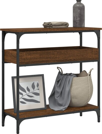 Konsollbord med hylle brun eik 75x29x75 cm konstruert tre 8721012194984