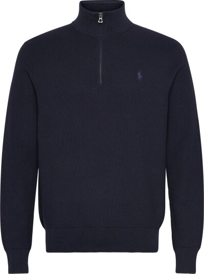 Polo Ralph Lauren Mesh Knit Cotton Quarter Zip Sweater   Navy   S