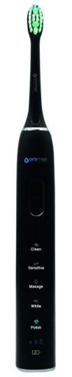 Oromed Oro-Brush Black Voksen Sonik Tannbørste Massasje Polering Sensitiv / Myk Whitening 38000 Bevegelser Per Minutt Sort 2 Min
