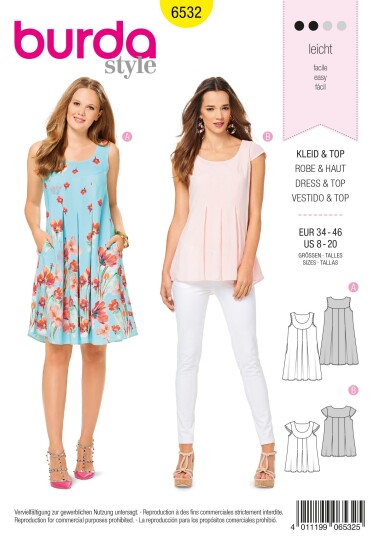 Burda 6532 - Kjole EUR: 34-46, US: 8-20 Burda 6532 - Kjole EUR: 34-46, US: 8-20