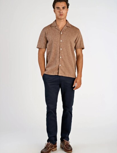 Lindbergh Casual Linen Blend Resort S/S Brown S