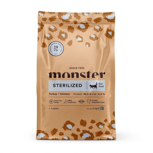 Monster Pet Food Kornfri Tørrfôr til Katt med Kylling og Kalkun 2 kg