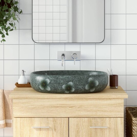 vidaXL Benkeservant blå oval 59x40x14 cm keramikk