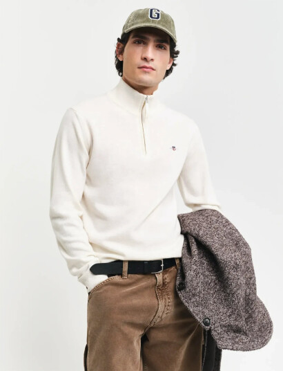 GANT Superfine Lambswool Half Zip - Cream - XXL