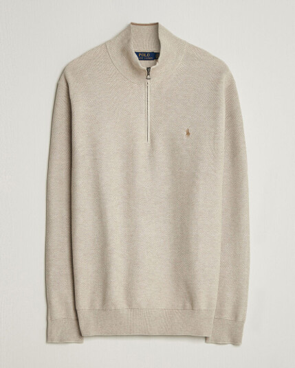 Polo Ralph Lauren Textued Half Zip Light Walnut Brown Heather