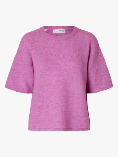 Selected Femme Maline-Liliana 2/4 Knit O-Neck Rosa XS