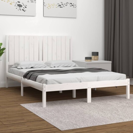 vidaXL Sengeramme hvit heltre furu 135x190 cm 4FT6 Double 8720287031390